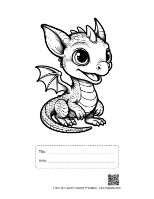 Thumbnail: Cute Baby Dragon Coloring Page Printable with Title and Artist Box