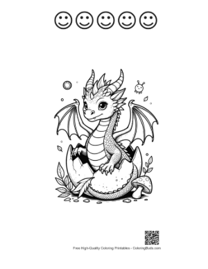Thumbnail: Cute Baby Dragon Hatching from a Magic Egg Printable and 5 Happy Face Outline