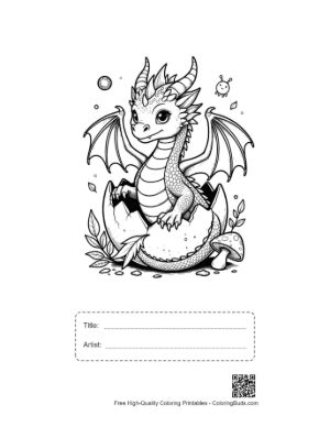 Thumbnail: Cute Baby Dragon Hatching from a Magic Egg Printable with Title and Artist Box