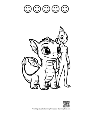 Thumbnail: Cute Baby Dragon with Playful Dragon Pal Printable and 5 Happy Face Outline