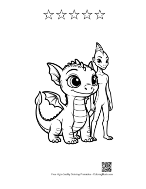 Thumbnail: Cute Baby Dragon with Playful Dragon Pal Printable and 5 Star Outline