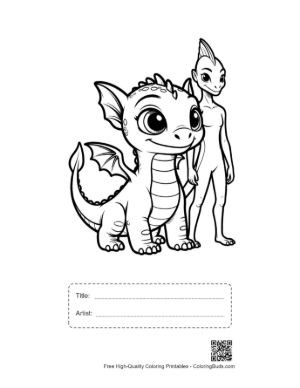 Thumbnail: Cute Baby Dragon with Playful Dragon Pal Printable with Title and Artist Box