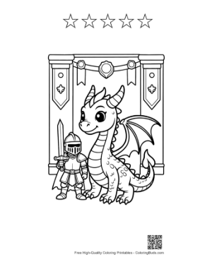 Thumbnail: Cute Dragon and Knight Protector Together Printable and 5 Star Outline