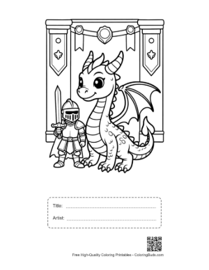 Thumbnail: Cute Dragon and Knight Protector Together Printable with Title and Artist Box