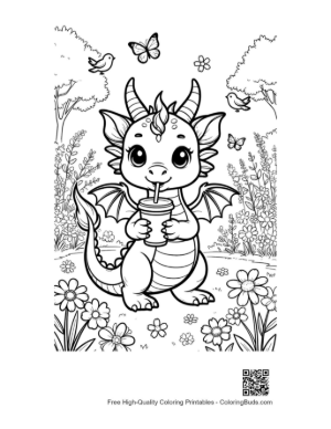 Thumbnail: Cute Dragon Holding a Refreshing Beverage Printable