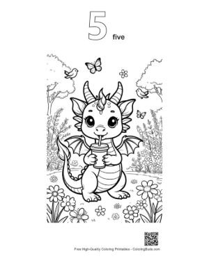 Thumbnail: Cute Dragon Holding a Refreshing Beverage Printable Outline Number 5