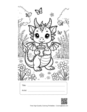 Thumbnail: Cute Dragon Holding a Refreshing Beverage Printable with Title and Artist Box