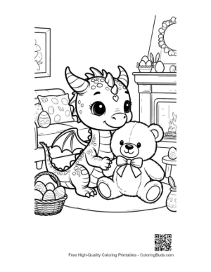 Thumbnail: Cute Dragon Holding Teddy Bear Tight Printable