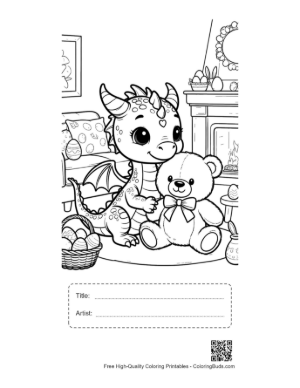 Thumbnail: Cute Dragon Holding Teddy Bear Tight Printable with Title and Artist Box