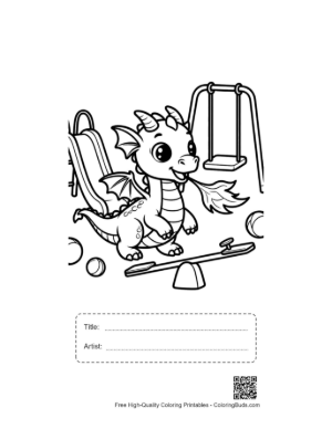 Thumbnail: Cute Dragon on Playground Seesaw Printable with Title and Artist Box