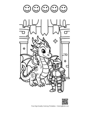 Thumbnail: Cute Fire Dragon for Kids Printable and 5 Happy Face Outline