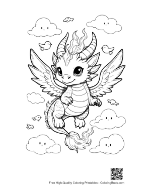 Thumbnail: Cute Fire Dragon Playing with a Butterfly Printable
