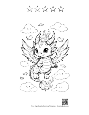 Thumbnail: Cute Fire Dragon Playing with a Butterfly Printable and 5 Star Outline