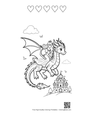 Thumbnail: Cute Fire Dragon Printable and 5 Heart Outline
