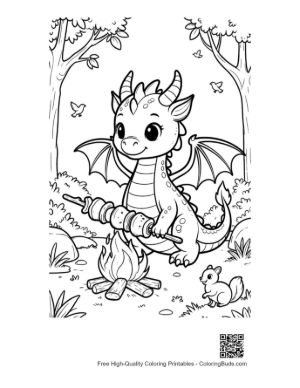 Thumbnail: Cute Fire Dragon to Color Printable
