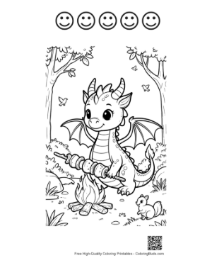 Thumbnail: Cute Fire Dragon to Color Printable and 5 Happy Face Outline