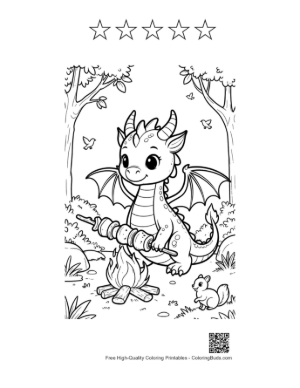Thumbnail: Cute Fire Dragon to Color Printable and 5 Star Outline