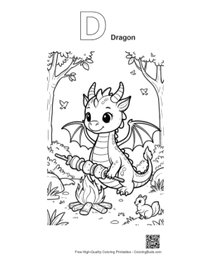 Thumbnail: Cute Fire Dragon to Color Printable Outline Alphabet D Dragon