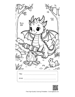 Thumbnail: Cute Fire Dragon to Color Printable with Title and Artist Box