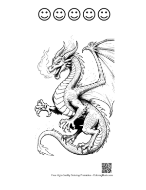 Thumbnail: Fierce Fire Dragon Roaring in Flight Printable and 5 Happy Face Outline