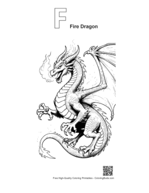 Thumbnail: Fierce Fire Dragon Roaring in Flight Printable Outline Alphabet F Fire Dragon