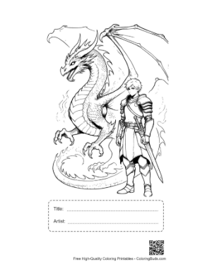 Thumbnail: Fire Dragon and Armored Knight Sketch Printable with Title and Artist Box