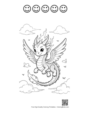 Thumbnail: Fire Dragon Coloring Sheet Printable and 5 Happy Face Outline