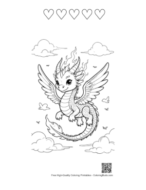 Thumbnail: Fire Dragon Coloring Sheet Printable and 5 Heart Outline