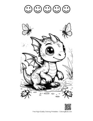 Thumbnail: Free Baby Dragon to Color Printable and 5 Happy Face Outline