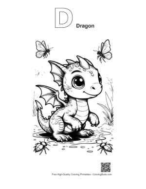 Thumbnail: Free Baby Dragon to Color Printable Outline Alphabet D Dragon