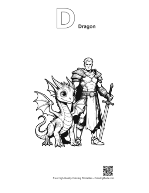 Thumbnail: Knight and Baby Dragon Line Art Printable Outline Alphabet D Dragon