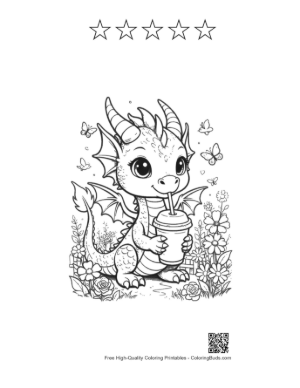 Thumbnail: Little Dragon Enjoying a Tropical Smoothie Printable and 5 Star Outline