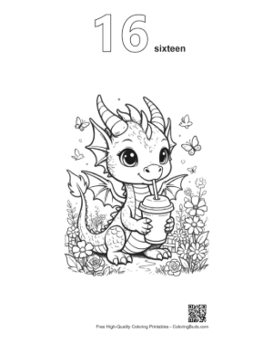 Thumbnail: Little Dragon Enjoying a Tropical Smoothie Printable Outline Number 16