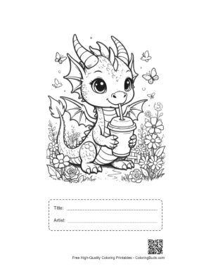 Thumbnail: Little Dragon Enjoying a Tropical Smoothie Printable with Title and Artist Box