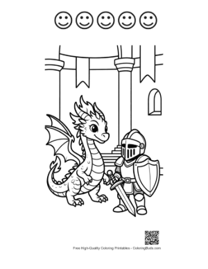 Thumbnail: Little Dragon Meeting a Brave Knight Friend Printable and 5 Happy Face Outline
