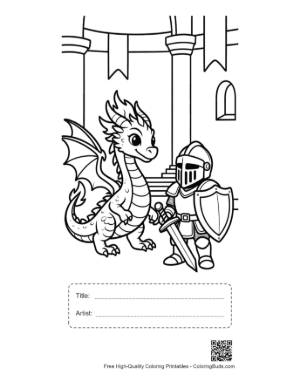 Thumbnail: Little Dragon Meeting a Brave Knight Friend Printable with Title and Artist Box