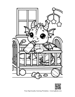 Thumbnail: Little Dragon Resting in Cozy Nursery Printable