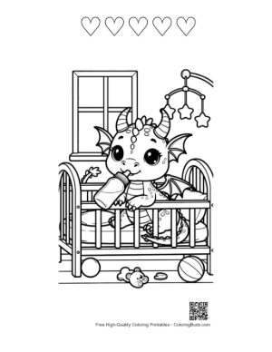 Thumbnail: Little Dragon Resting in Cozy Nursery Printable and 5 Heart Outline