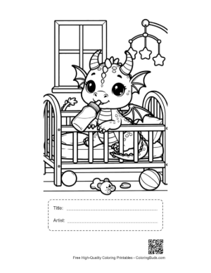 Thumbnail: Little Dragon Resting in Cozy Nursery Printable with Title and Artist Box