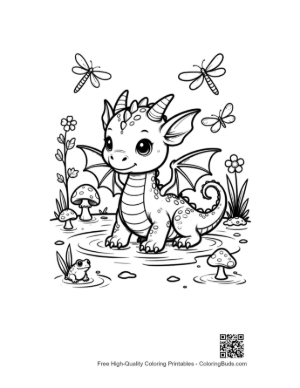 Thumbnail: Little Dragon Watching Butterfly in Nature Printable