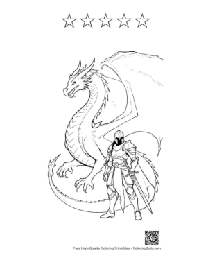 Thumbnail: Mighty Fire Dragon and Knight Line Art Printable and 5 Star Outline