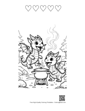 Thumbnail: Playful Dragons Near Outdoor Stove Printable and 5 Heart Outline