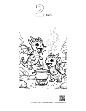 Thumbnail: Playful Dragons Near Outdoor Stove Printable Outline Number 2