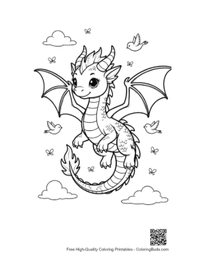 Thumbnail: Small Winged Dragon Flying in a Sunny Sky Printable