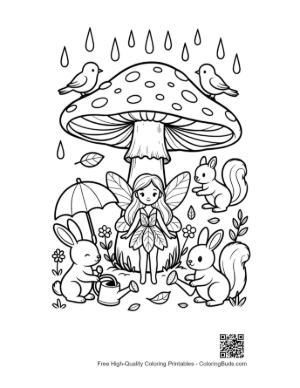 Thumbnail: Adorable Fairy Resting on a Mushroom in the Rain Printable