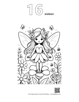 Thumbnail: Beautiful Winged Fairy with a Flower Crown Printable Outline Number 16