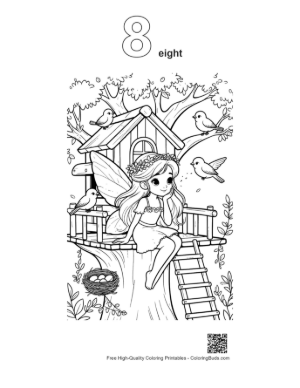 Thumbnail: Cute Fairy in Her Cozy Garden Cottage Printable Outline Number 8