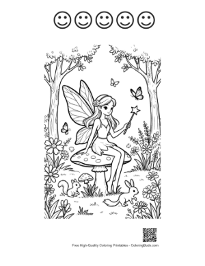 Thumbnail: Cute Garden Fairy Coloring Page Printable and 5 Happy Face Outline