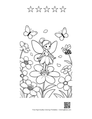 Thumbnail: Cute Garden Fairy Printable and 5 Star Outline