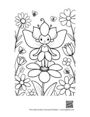 Thumbnail: Cute Garden Fairy to Color Printable